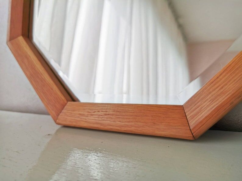 Vintage wooden mirror with cut glass, 80s (54 x 54 cm)