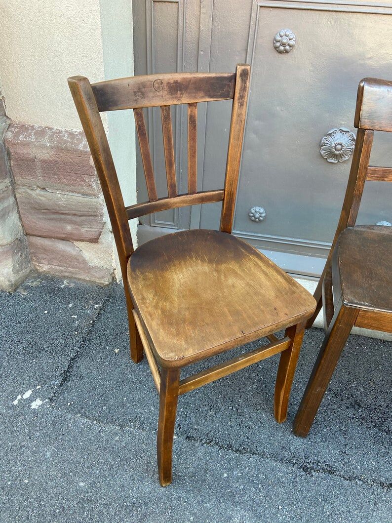 4 mismatched bistro chairs curved wood