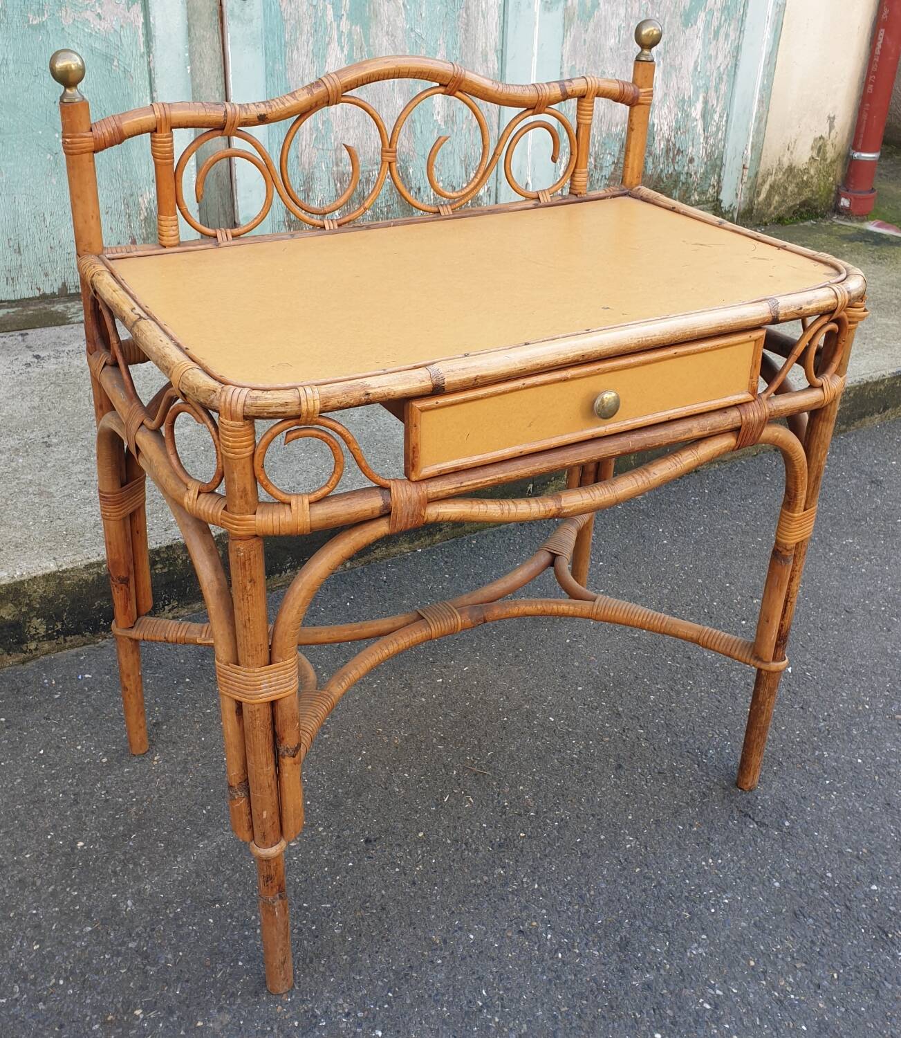 Bamboo and rattan side table, 1950s-1960s