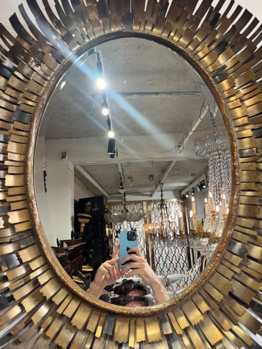 Brutalist brass mirror attributed to Curtis Jere from the 1970s.