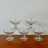 ensemble de 5 coupes champagne en cristal, pieds travaillé et facetté, 1960