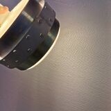 Metal hanging lamp with top and bottom grid of hard moulded plastic. Estimated 1970s.