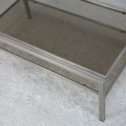 Double coffee table trays smoked glass steel. France, circa 1970