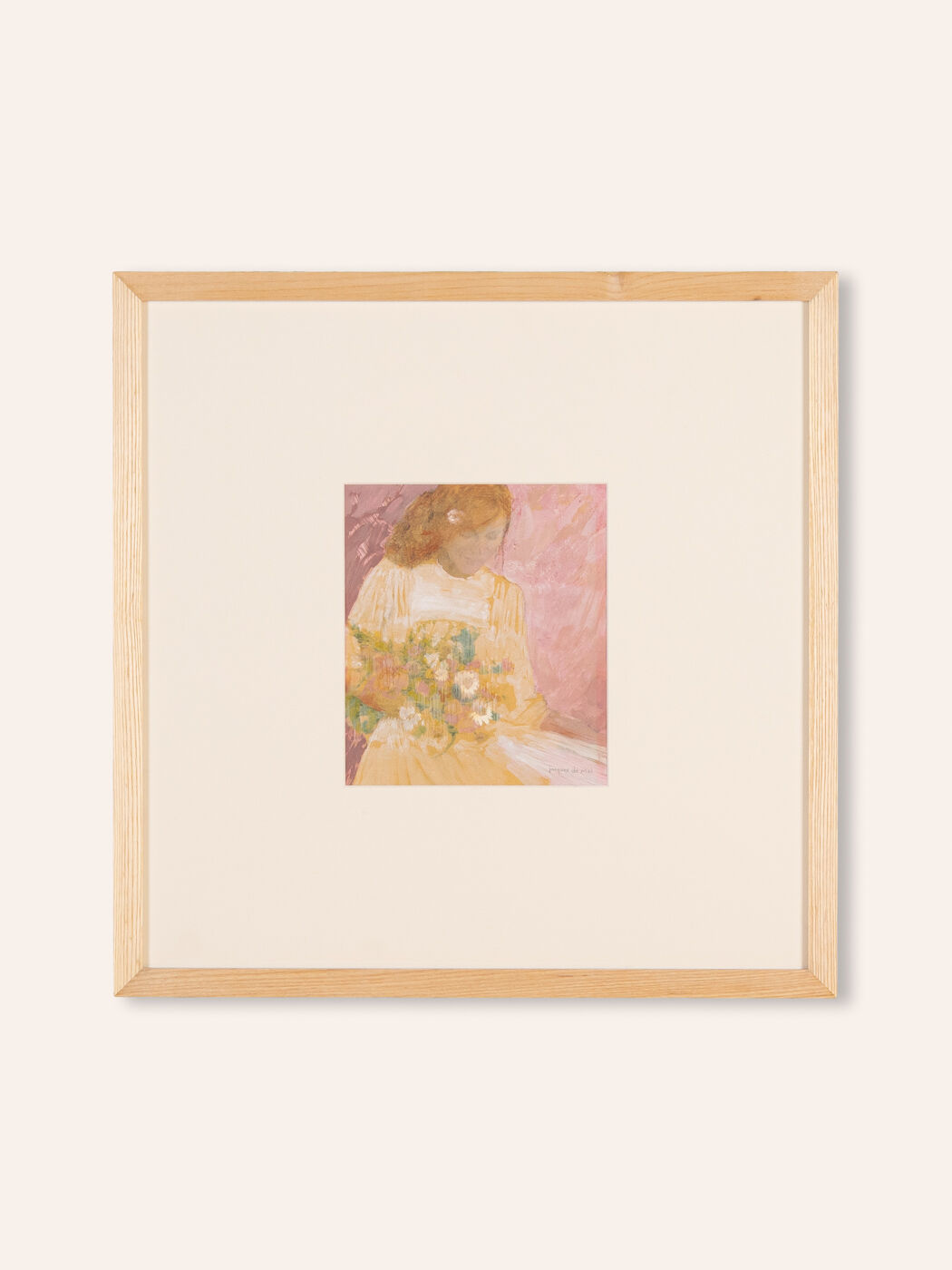 Lady with Flowers, Gouache on Cardboard, 50 x 50 cm