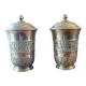 Pair of antique chiseled metal candy boxes
