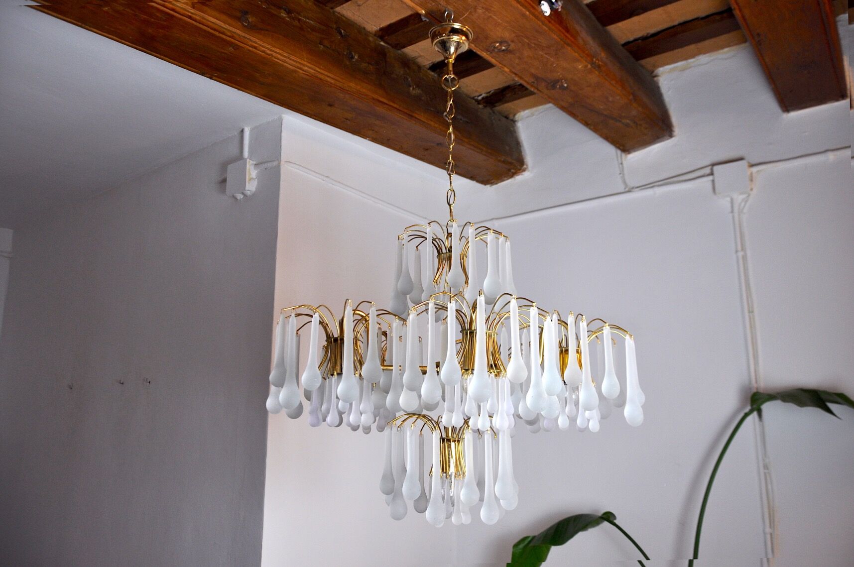 Chandelier gouttes by Venini, 5 arms, murano glass, italy, 1960