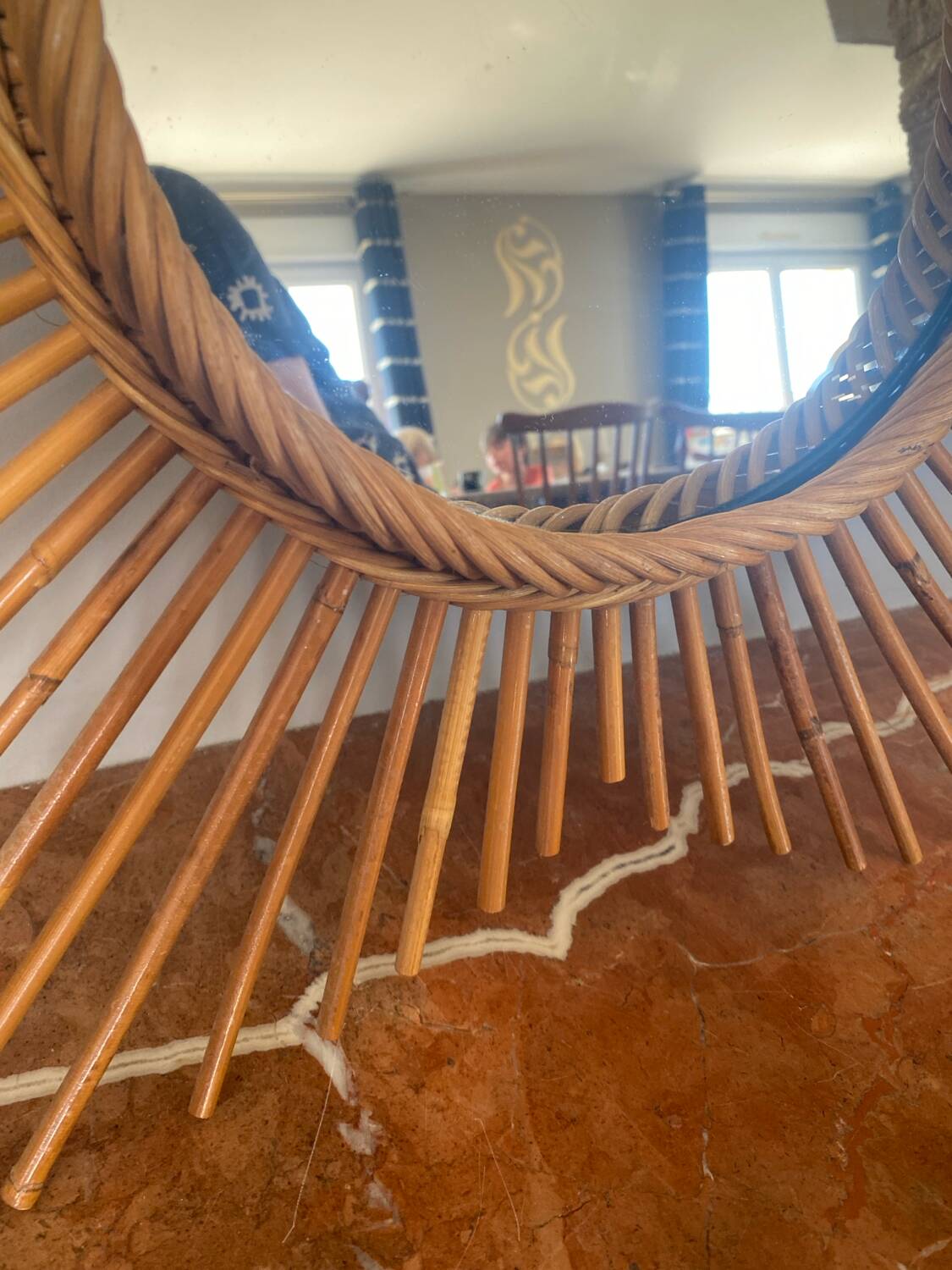 Very beautiful vintage rattan sun mirror