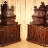 Pair of castle corner buffets XIXth