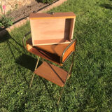 Vintage bedside table 1960 oak and brass