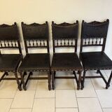 4 Henri IV wood and leather chairs