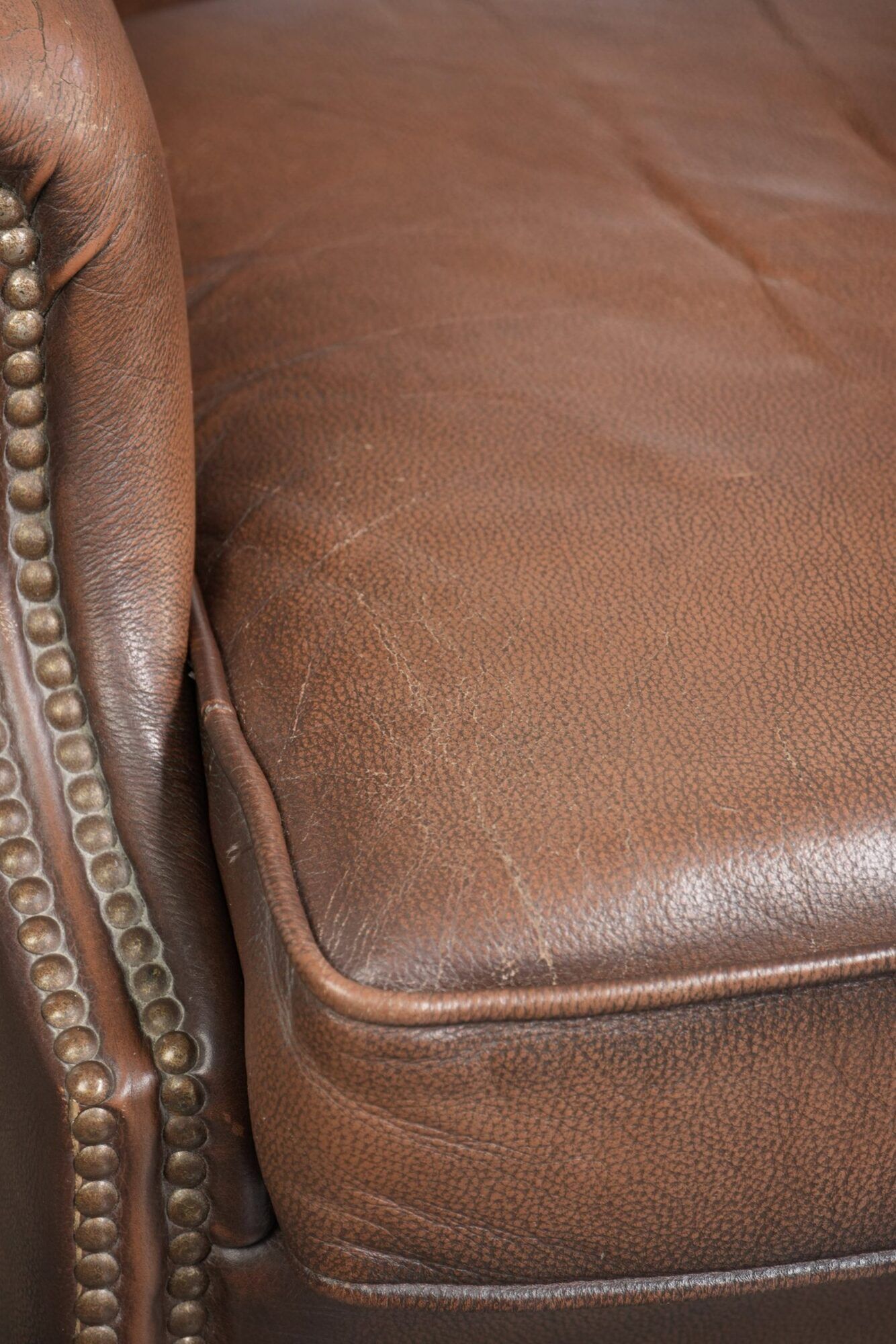Set of 2 cow leather wingback armchairs in English style