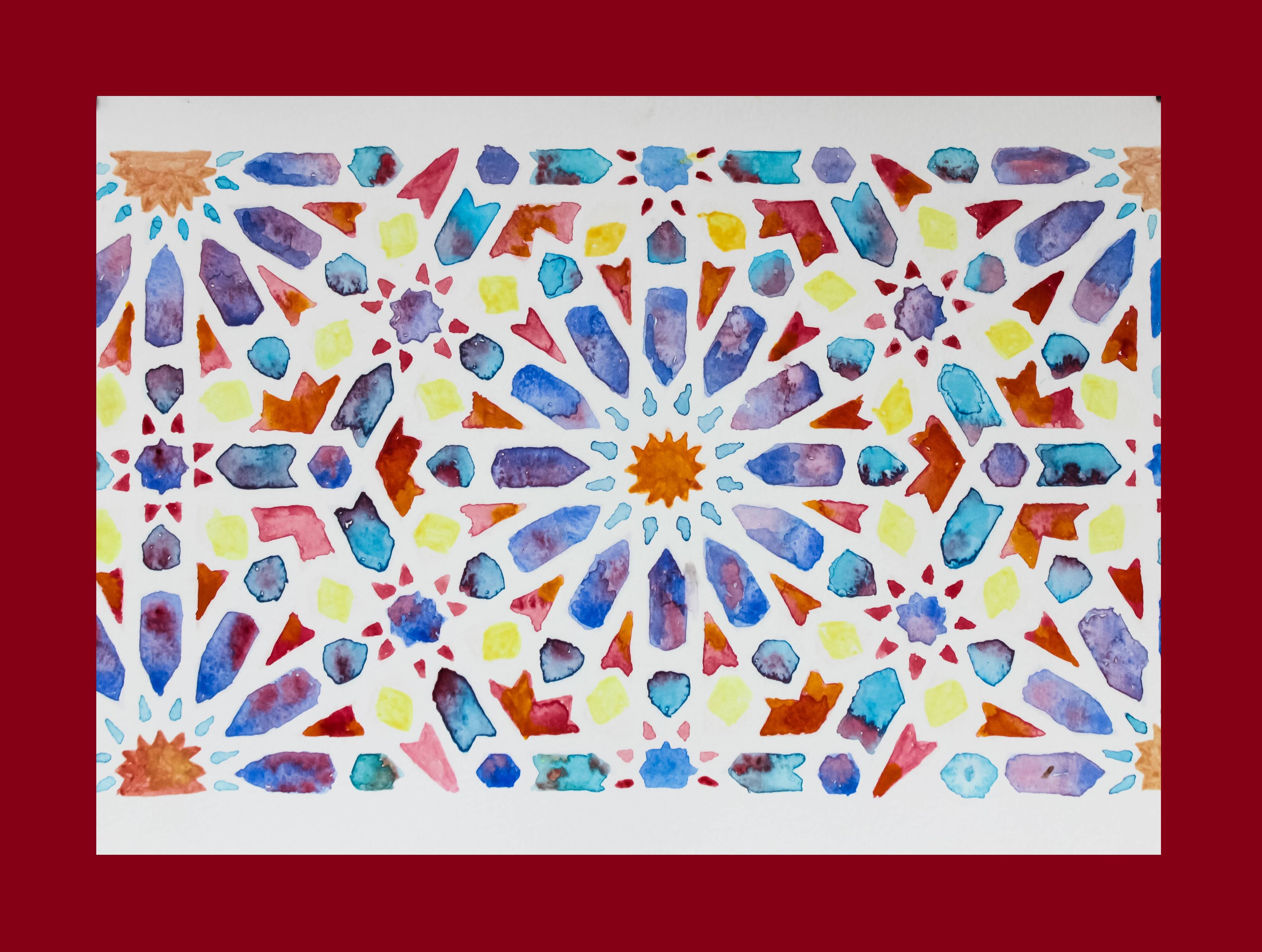 Original acuarela azulejo arabe. Arabic azulejo tile.