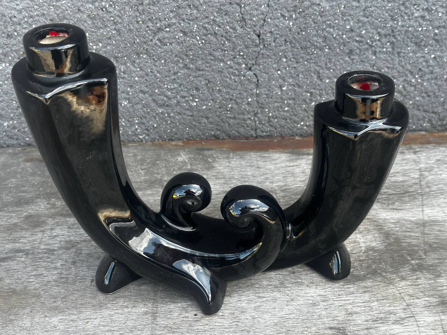 Vallauris Black Ceramic Candle Holder from the 50s