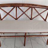 CURVED WOOD AND CANE BENCH