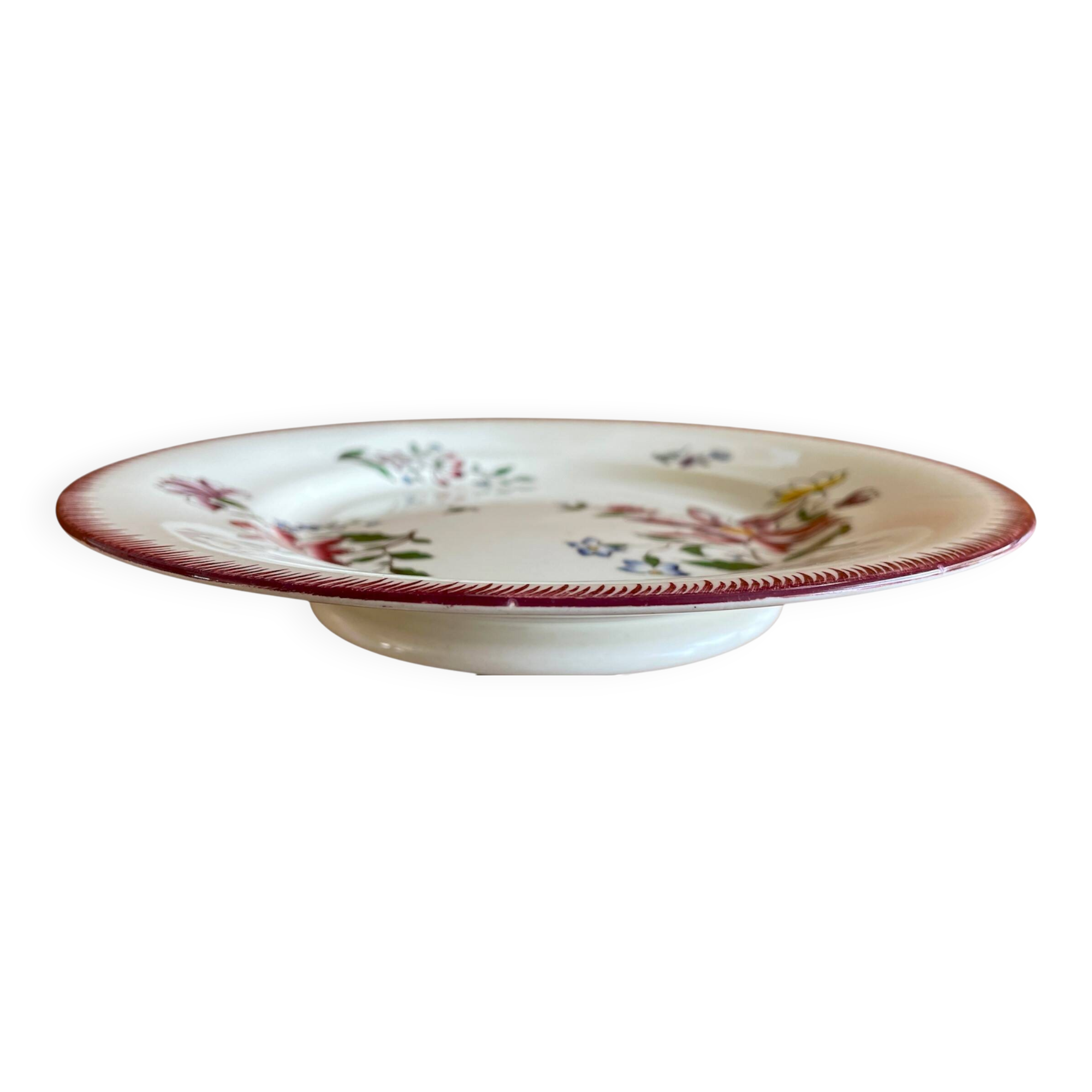 Antique Sarreguemines earthenware mignardise dish on a pedestal