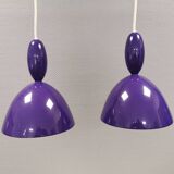 Two purple hanging lamps from Norway Says for Muuto, model Mhy