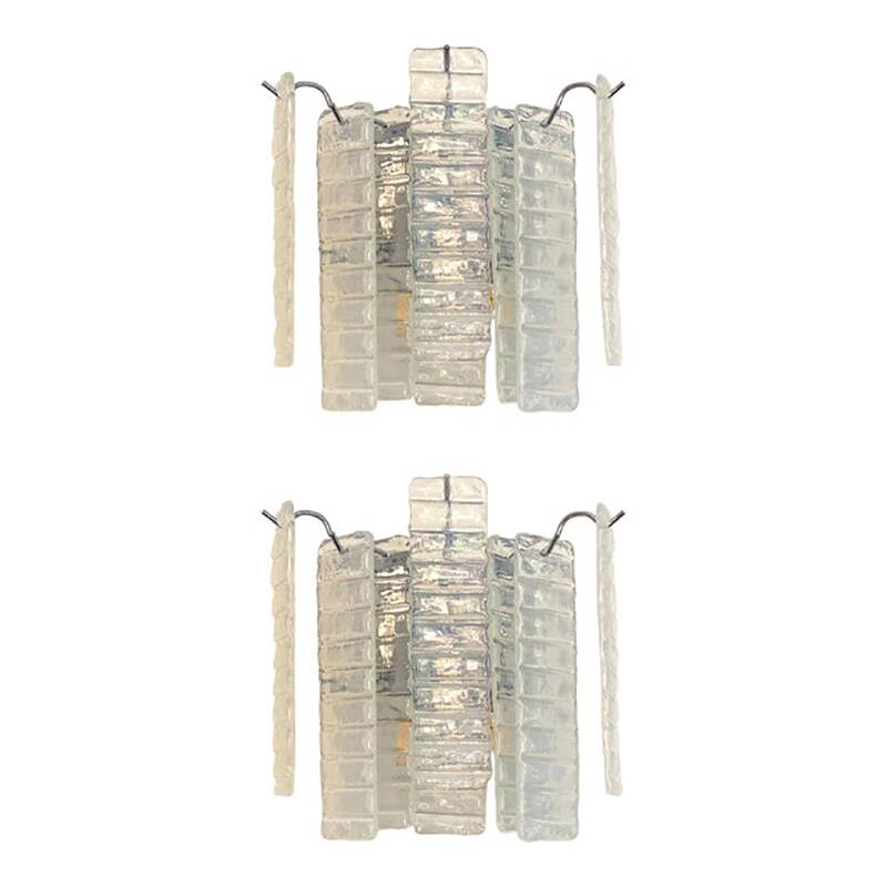 Set of Two Contemporary Opalino Strips “Listelli” Murano Glass Wall Sconces