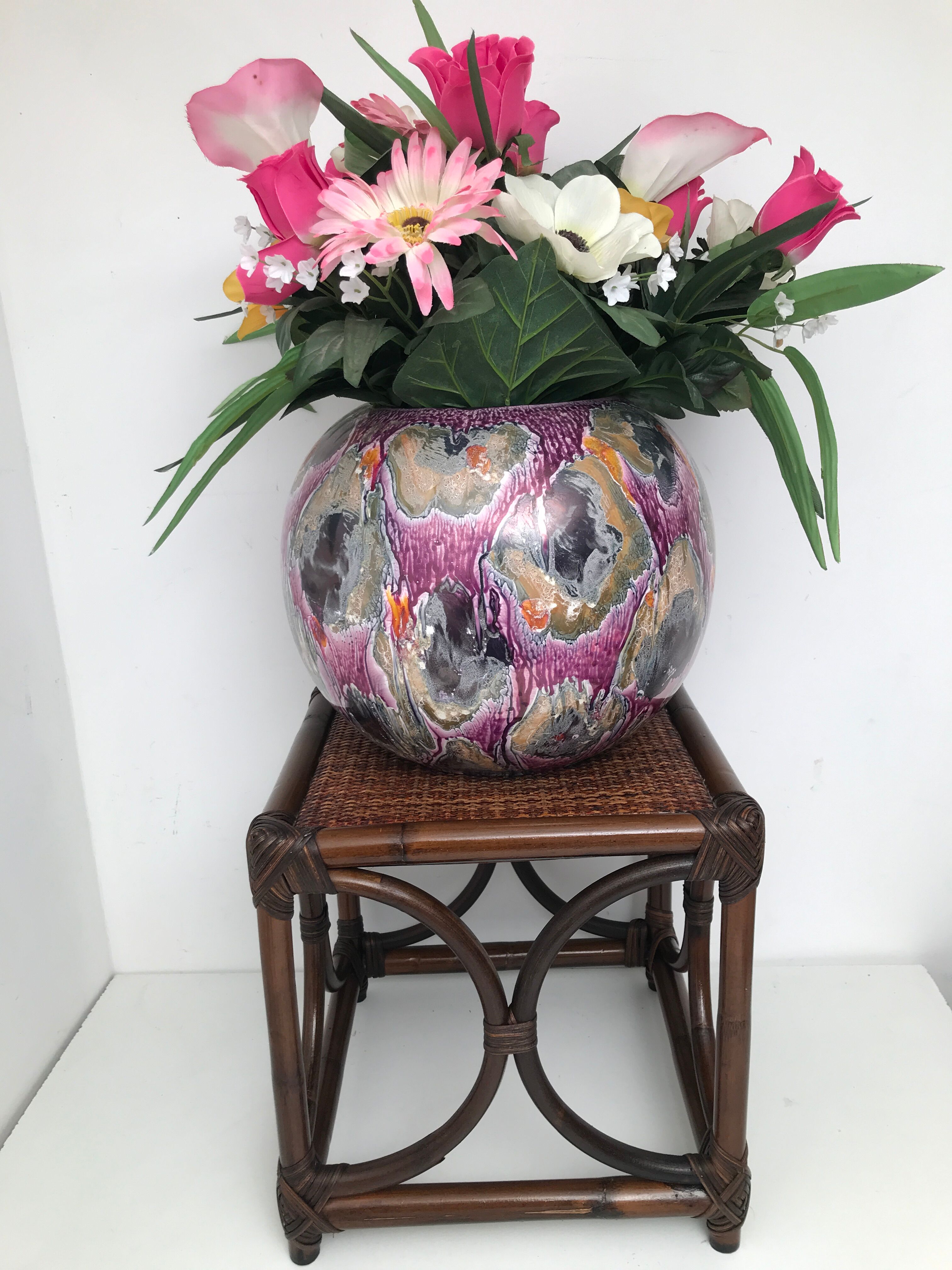 Bedside table stool in vintage cannage rattan