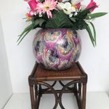 Bedside table stool in vintage cannage rattan