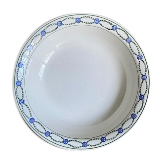 Round and hollow St Amand dish in white and blue enamelled iron earth