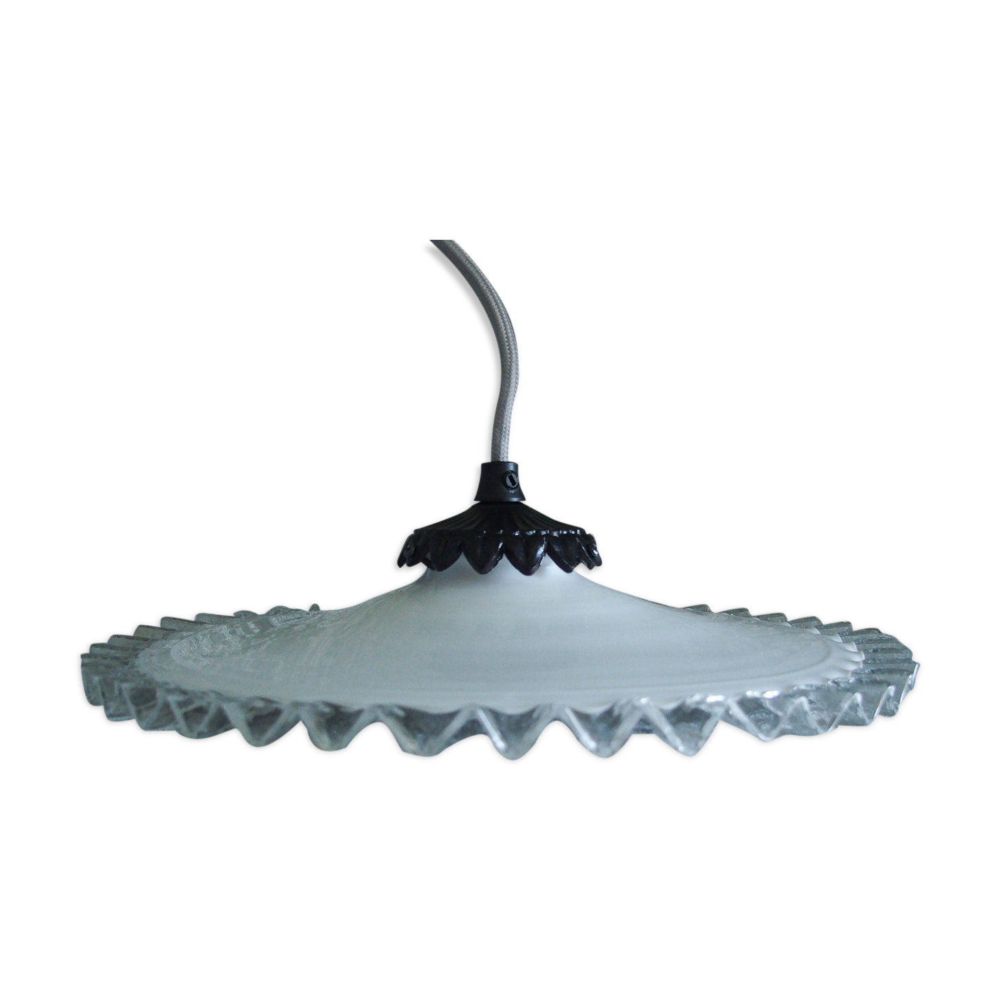 Scalloped white glass hanging