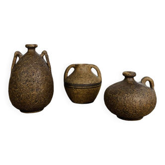 Trio of vintage stoneware vases
