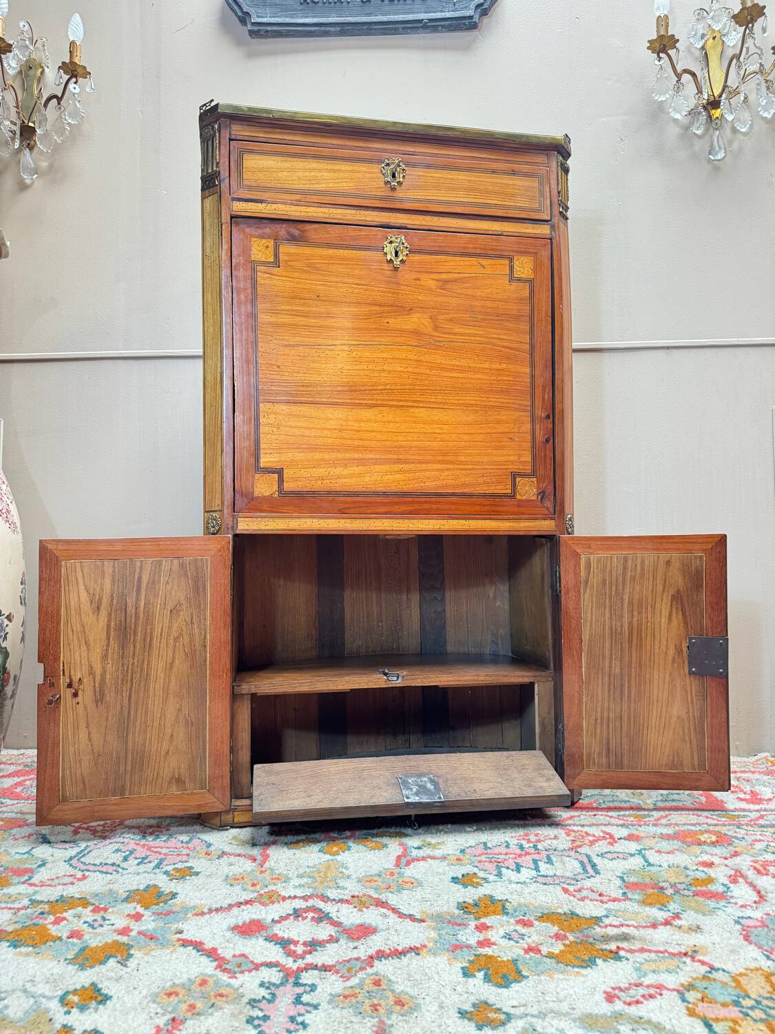 Tuart jean-baptiste ii marquetry wood secretary, stamped