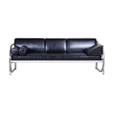 Restored Black Bauhaus Sofa, Designer Robert Slezak, High-Quality Leather, 1930s