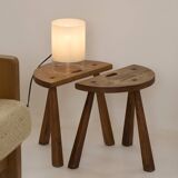 2 vintage solid wood half-moon tripod stools, circa 1950