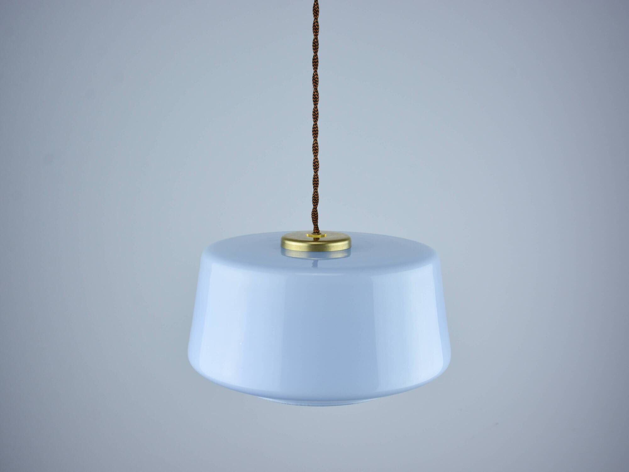 Vintage Mid-Century Baby Blue Glass and Brass Pendant Lamp