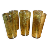 6 verres bullés, soufflés bouche , Biot service orangeade couleur ambre