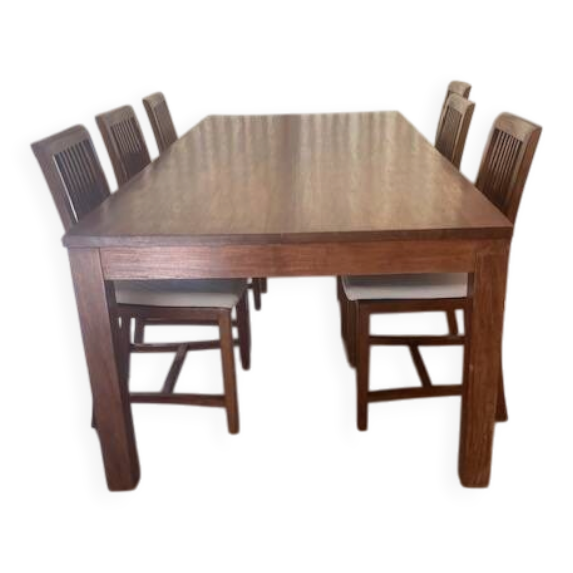 Teak dining table and its 6 chairs.