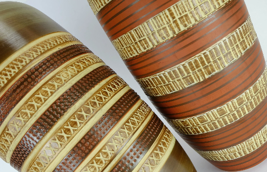 West german mid century vase duemler & breiden model 166 30 relief and stripe decor 1950s 1960s wgp