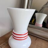 Vintage white opaline vase with red trim 29 cm White Opaline Va