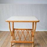 1960s rattan and bamboo side table with magazine rack