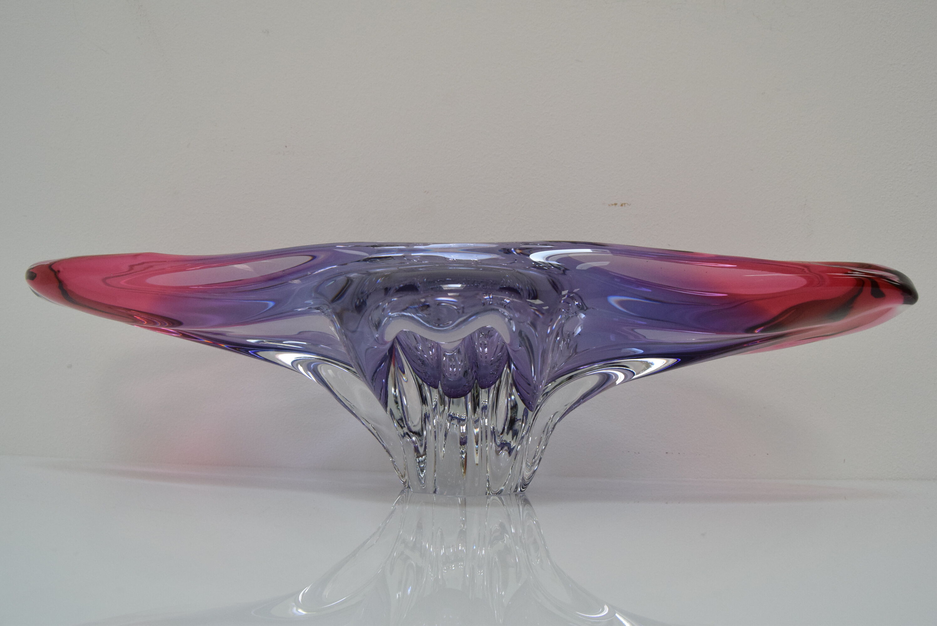 Art Glass Oblong Bowl by Josef Hospodka for Glasswork Chřibská,1960'