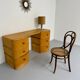 Old beech desk in art deco style with drawer, vintage 60s