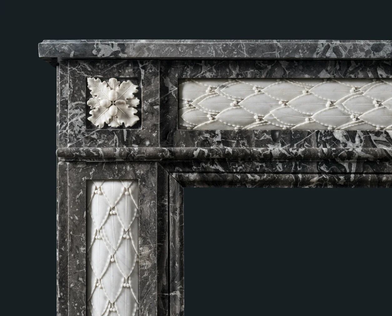 Nineteenth century French fireplace surround in grey St Anne and statuary marble