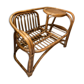 Banquette rotin scandinave tablette années 1960