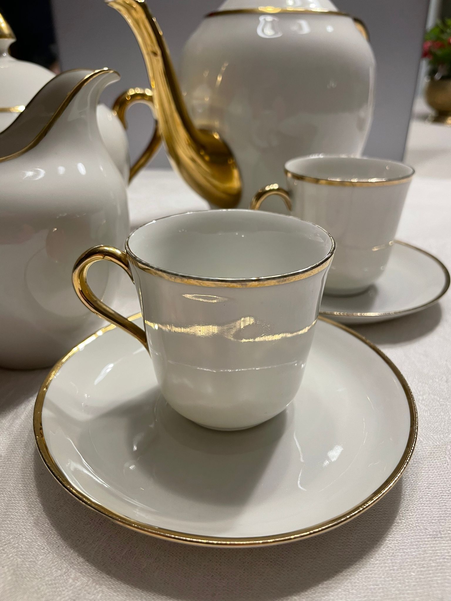 White and gold porcelain breakfast set