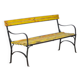 Banc de jardin en fer et pin, 1930s