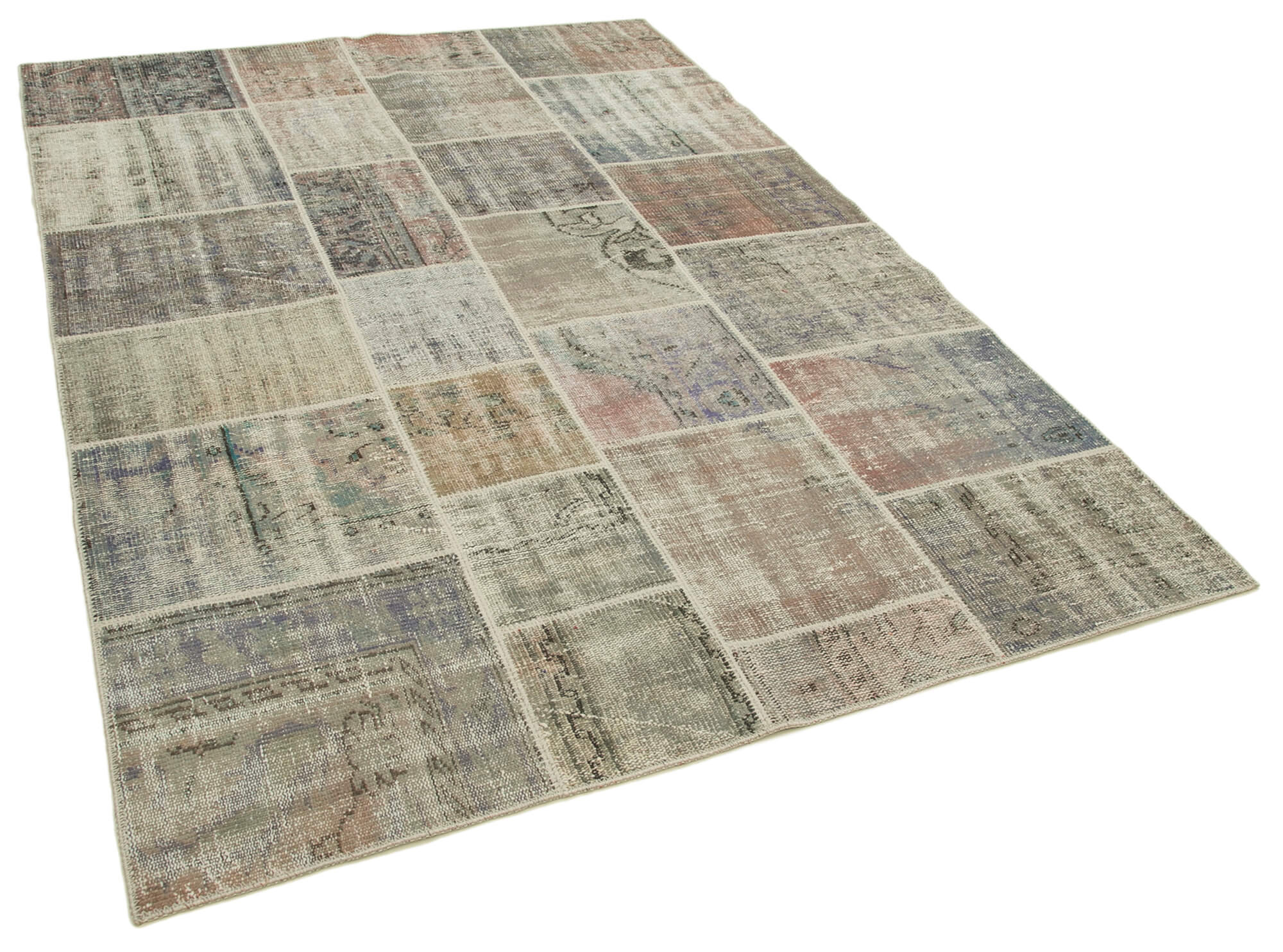 Handmade turkish overdyed 171 cm x 240 cm grey patchwork carpet