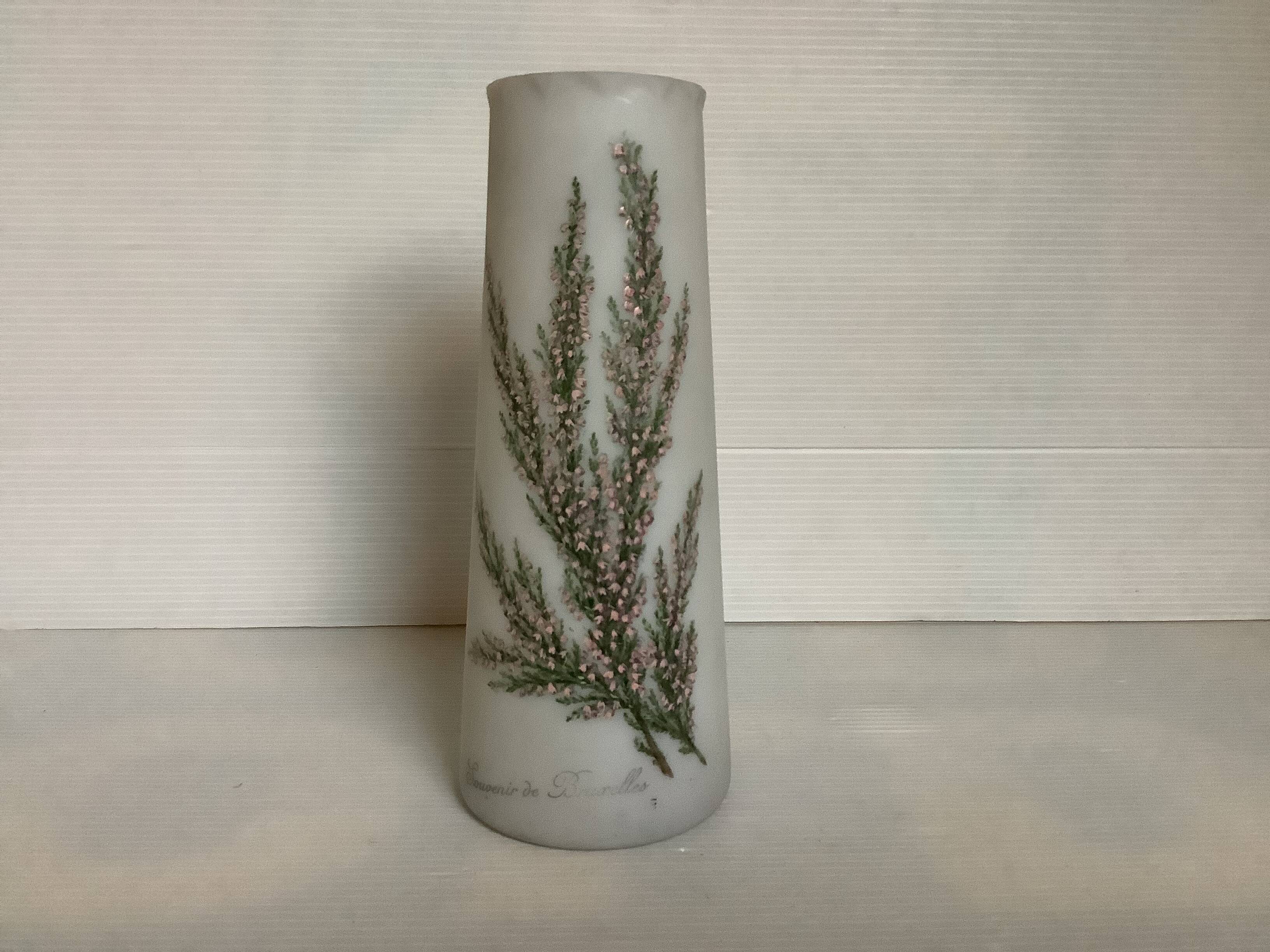 Antique opaline vase with enamelled flowers