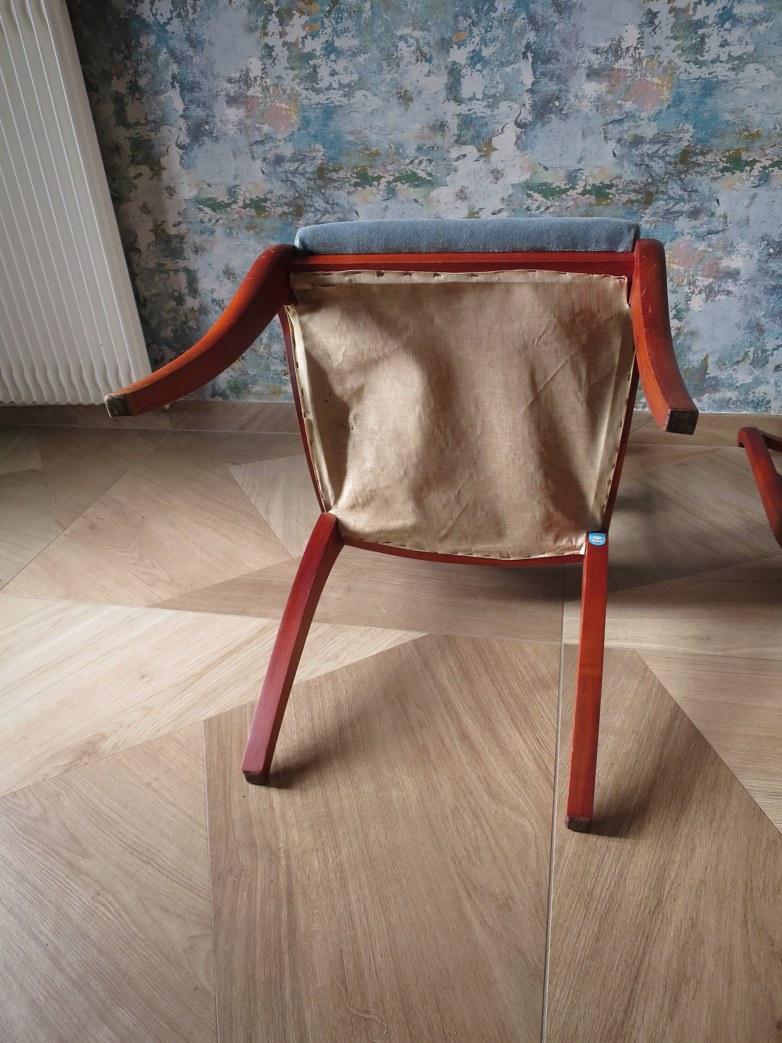 Rare - Set of 4 Louis Philippe/restoration style chairs with medallion - Colour blue / cherry wood