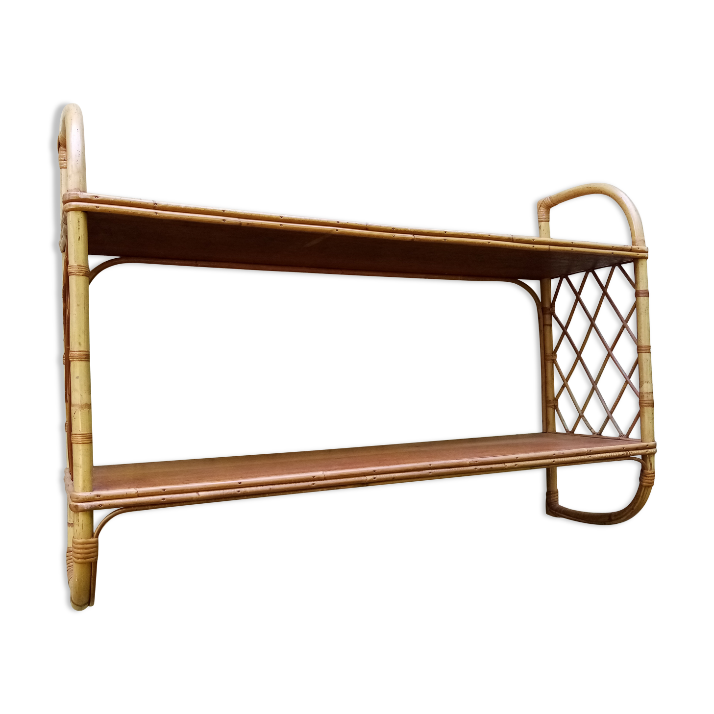 Etagere rotin bambou d'époque vintage
