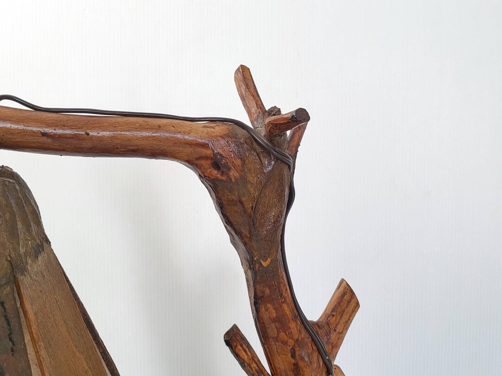 Vintage table lamp 1970s brutalist organic vegetal sculpted wood 70s