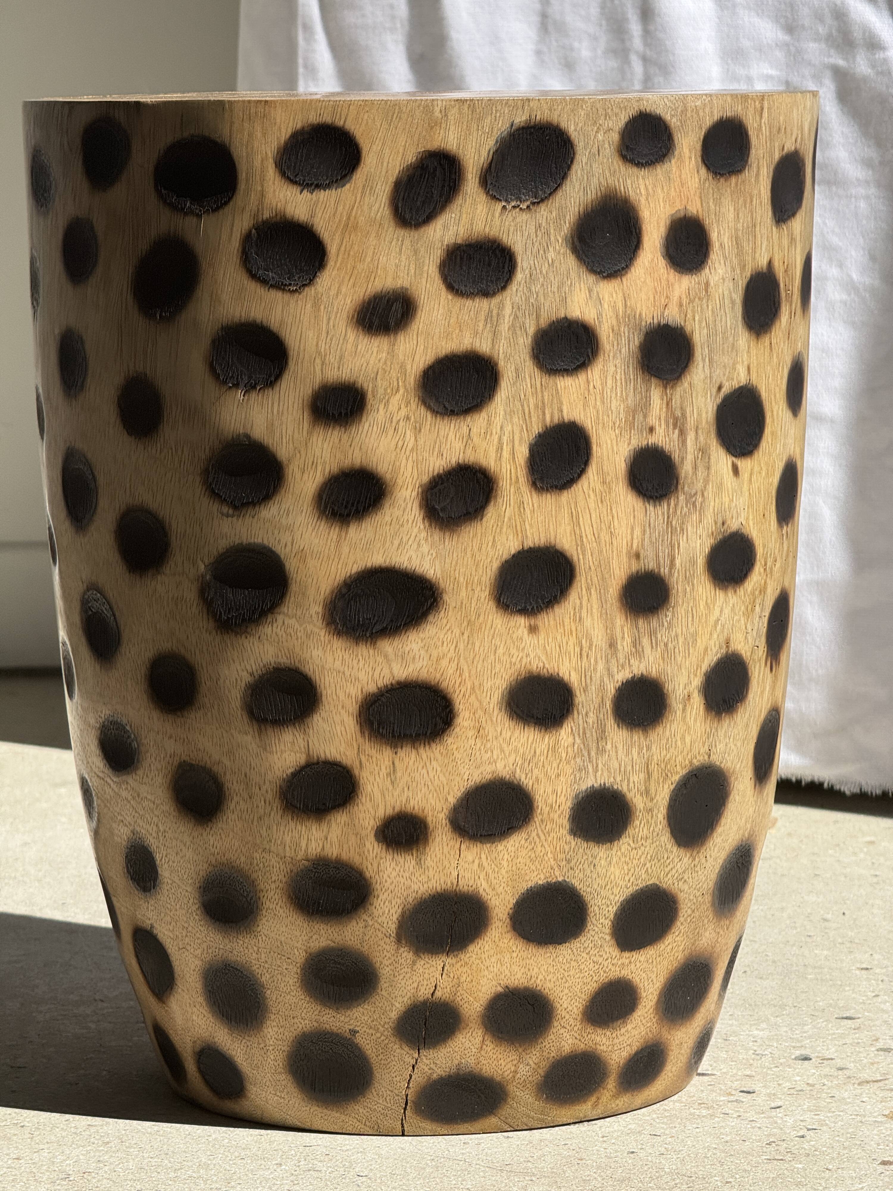 Stool, side table, cylindrical solid mango wood end table.