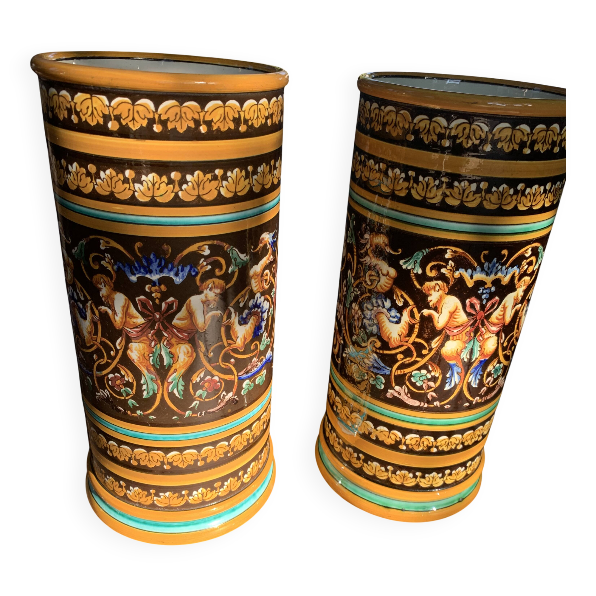 2 vase rouleau en faïence, gein
