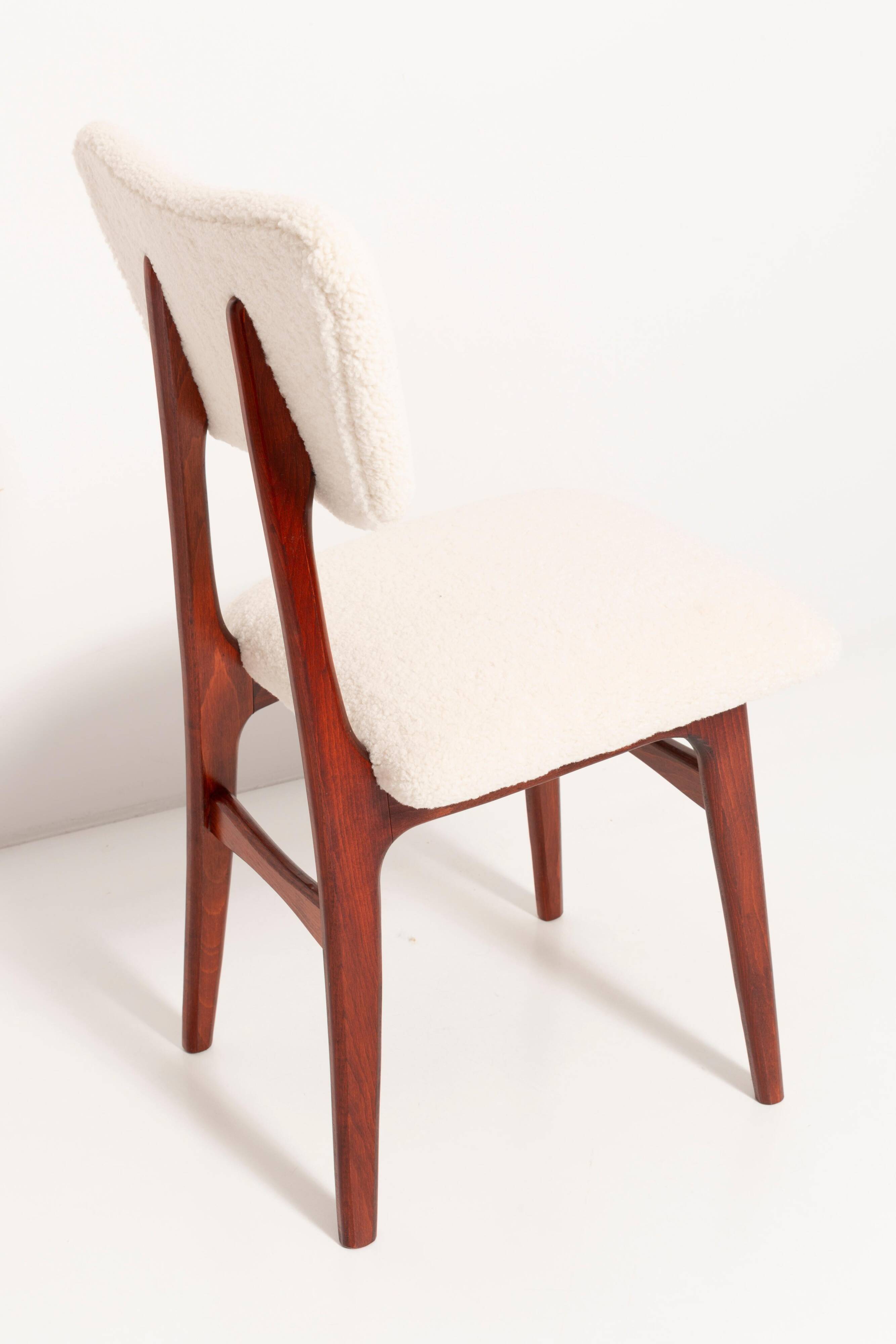 Beech wood armchair in cherry colour with cream boucle fabric - 20th century, Europe, 1960.
