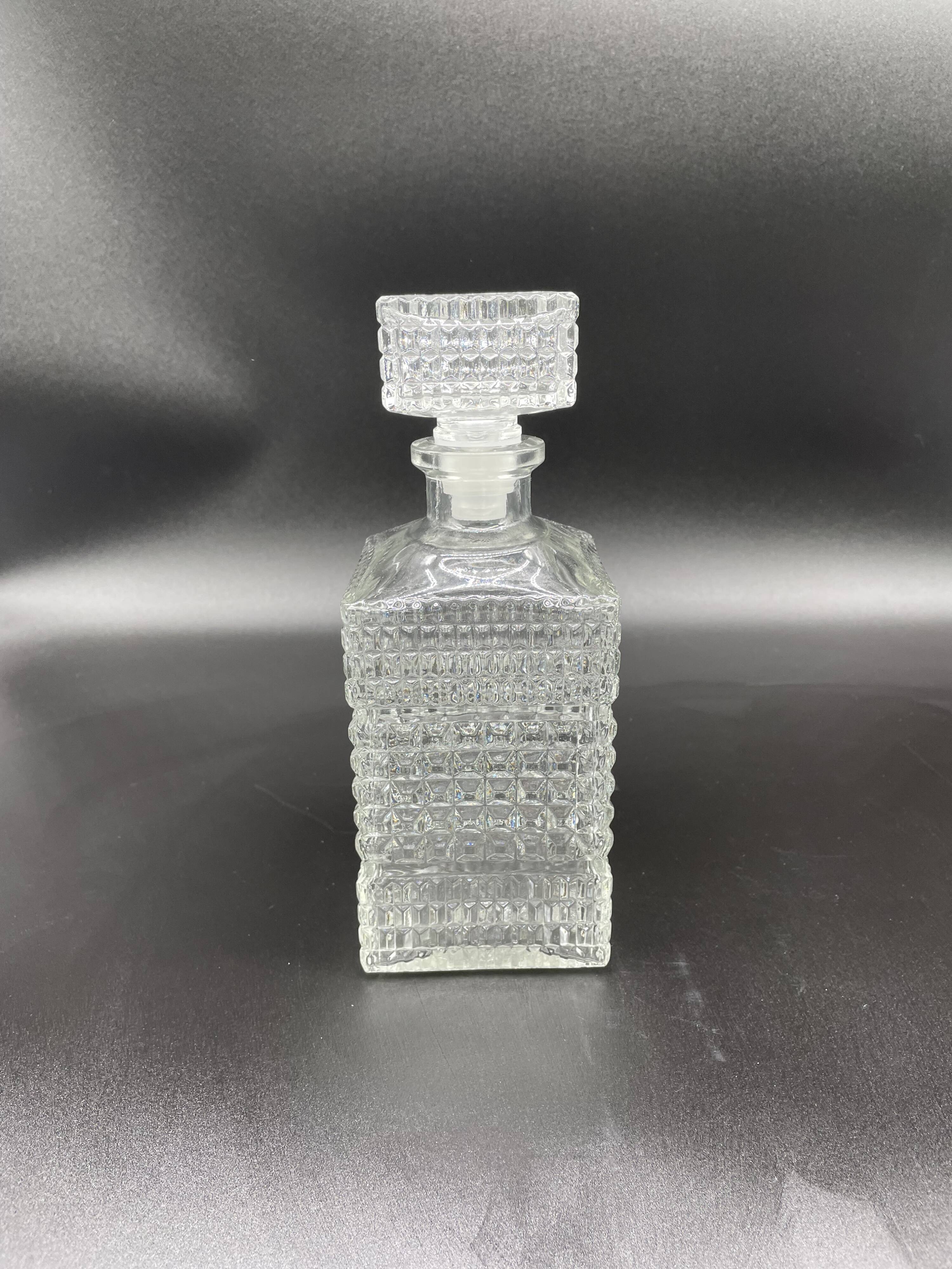 Vintage, whisky decanter, pitcher, bottle, square cap, diamond decoration, spikes, 1960s, 1970s